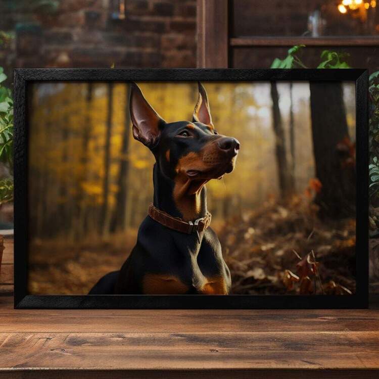 Quadro Decorativo Co Doberman em Floresta