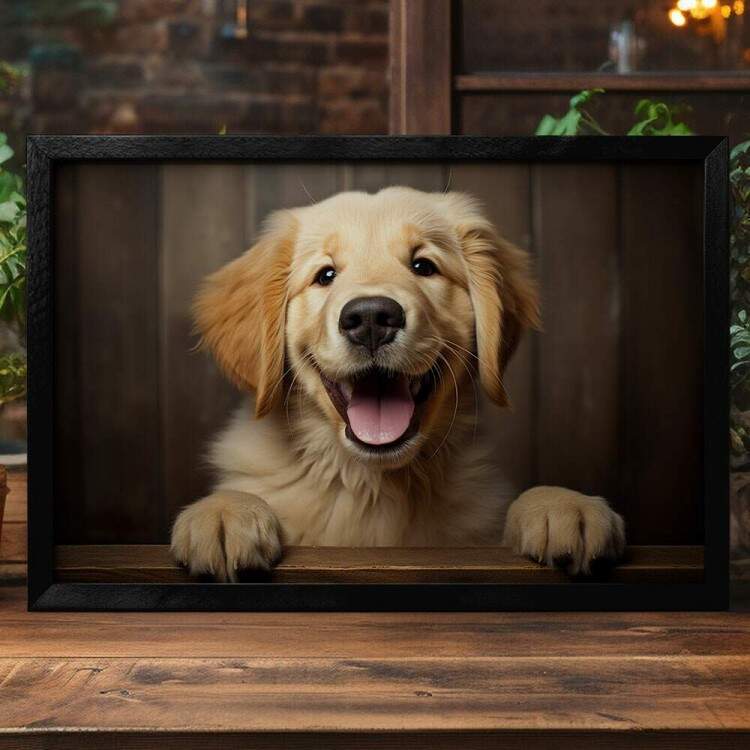 Quadro Decorativo Co Filhote Labrador Caramelo