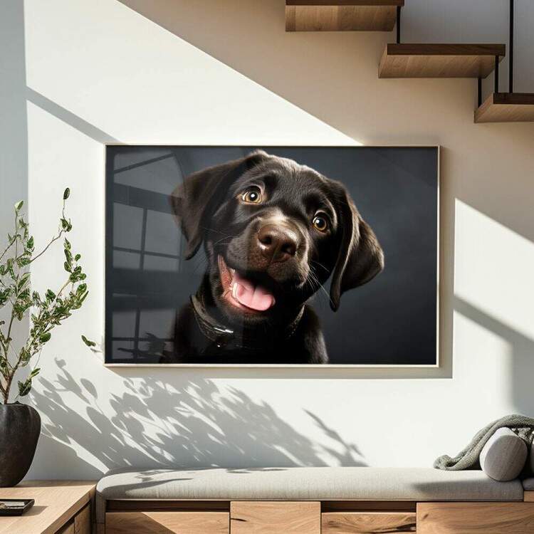 Quadro Decorativo Co Filhote Labrador Preto