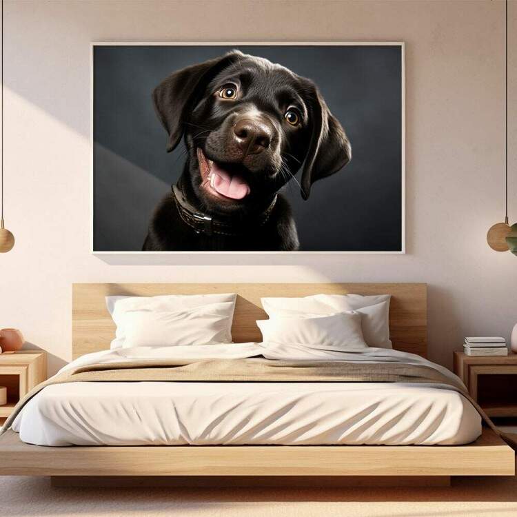 Quadro Decorativo Co Filhote Labrador Preto