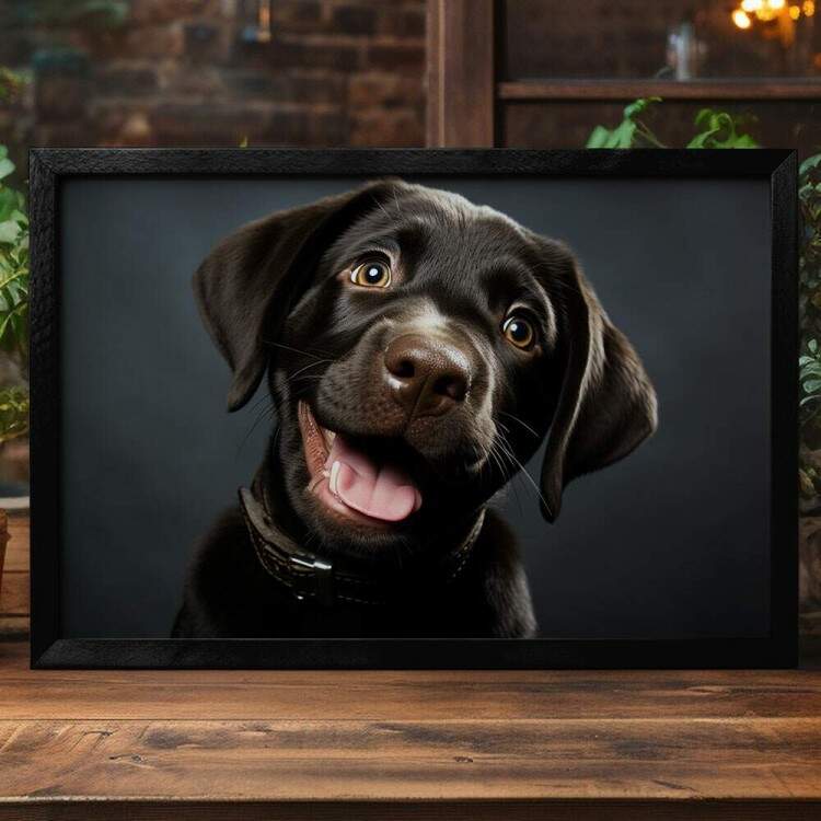 Quadro Decorativo Co Filhote Labrador Preto