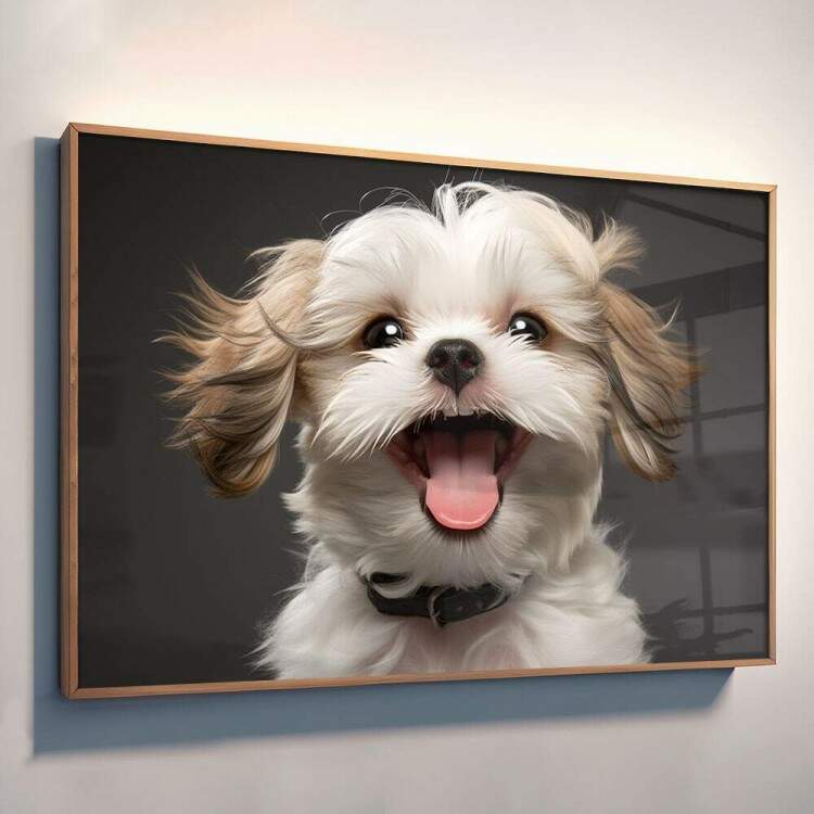 Quadro Decorativo Co Filhote Shit Szu Branco