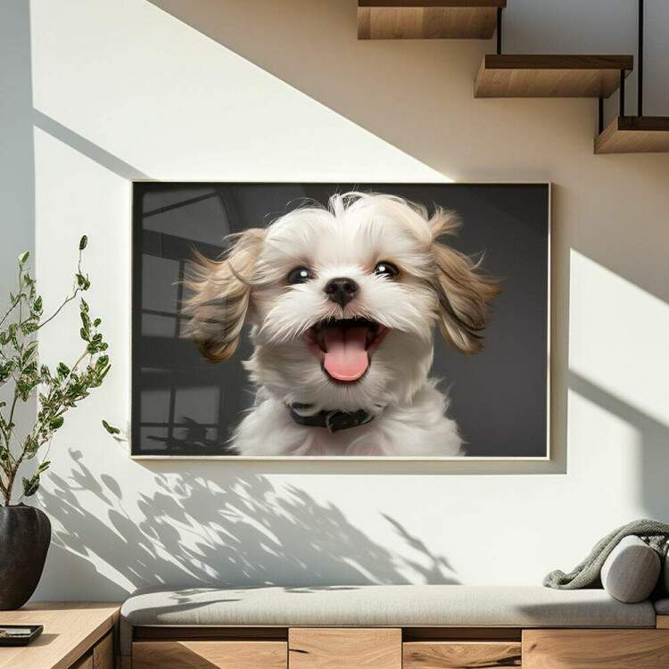 Quadro Decorativo Co Filhote Shit Szu Branco