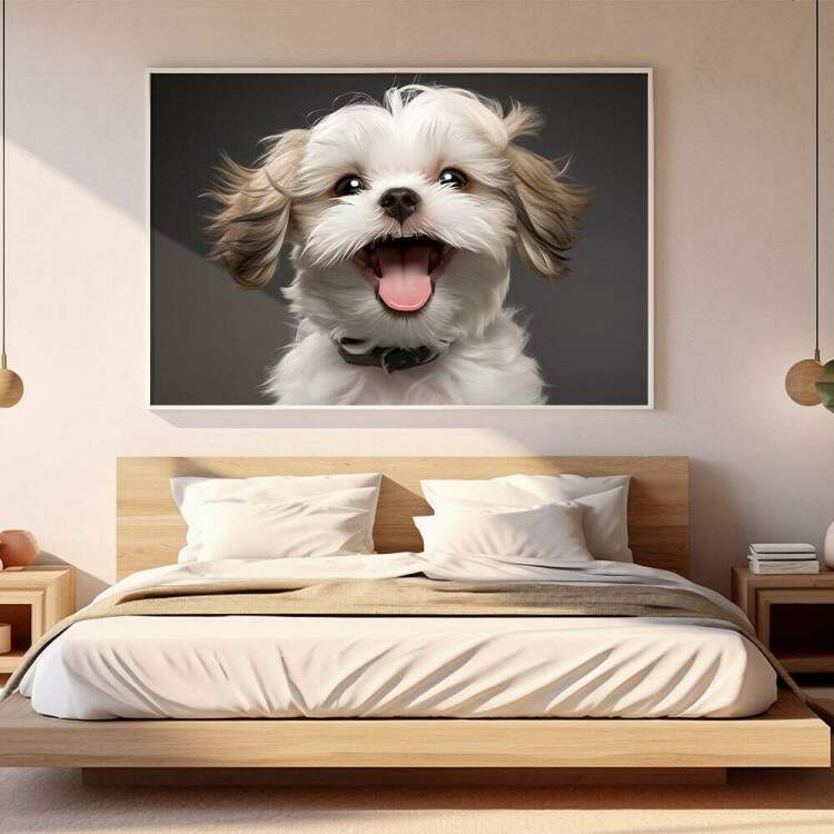 Quadro Decorativo Co Filhote Shit Szu Branco