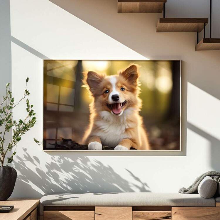 Quadro Decorativo Co Filhote Collie em Floresta