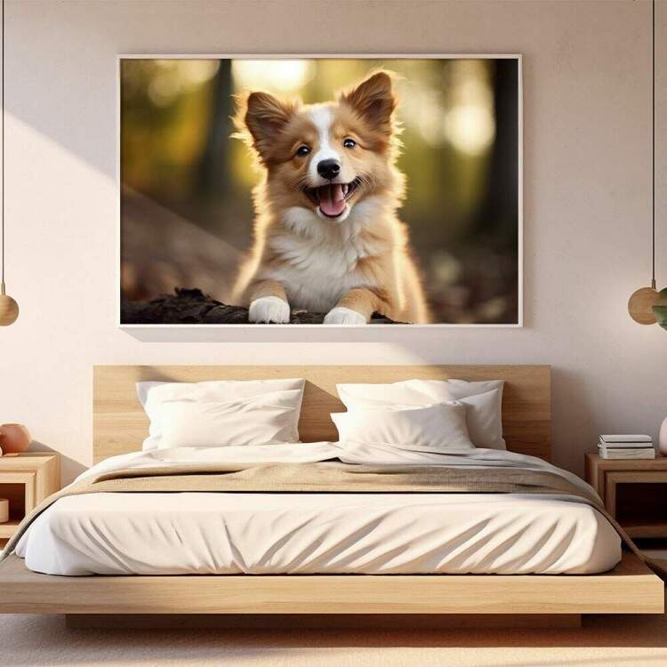 Quadro Decorativo Co Filhote Collie em Floresta