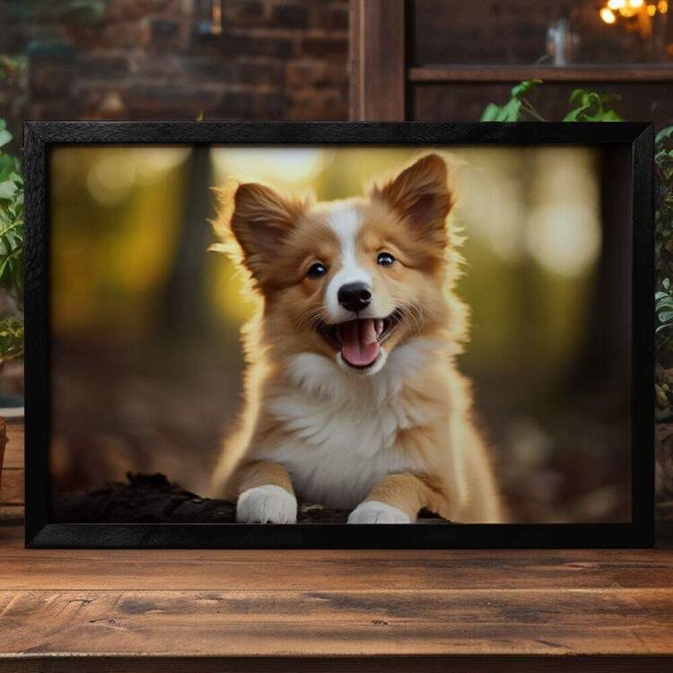 Quadro Decorativo Co Filhote Collie em Floresta