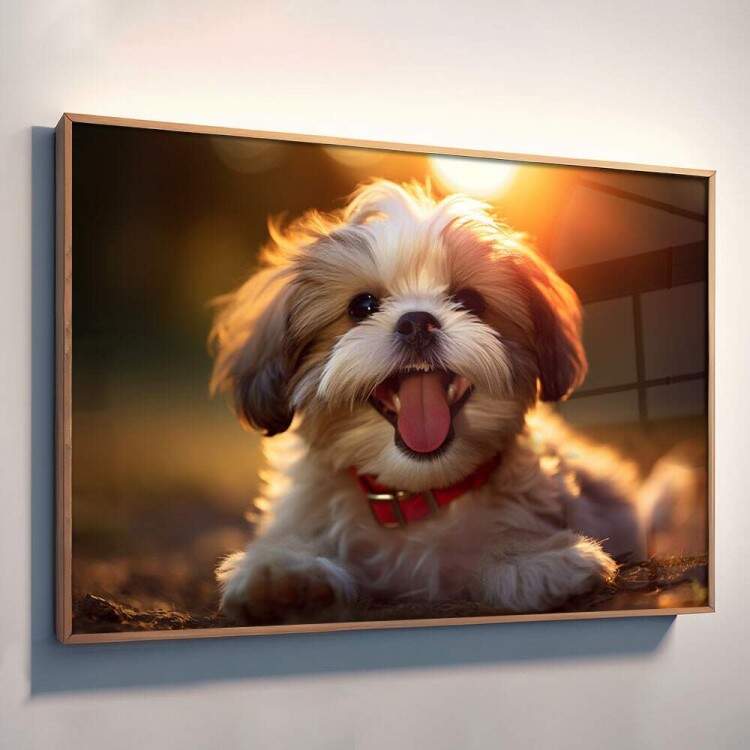 Quadro Decorativo Co Filhote Shih Tzu Deitado em Floresta