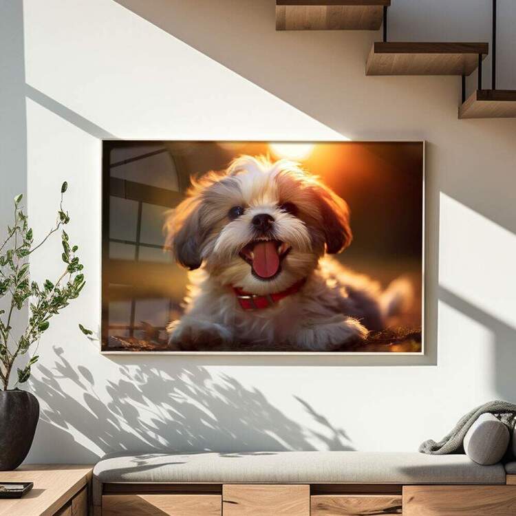 Quadro Decorativo Co Filhote Shih Tzu Deitado em Floresta
