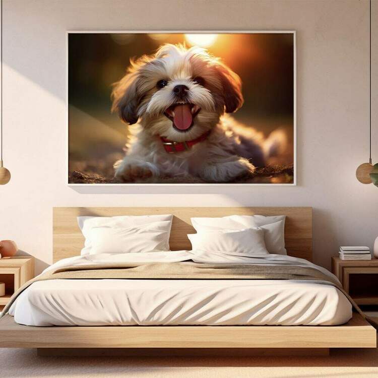 Quadro Decorativo Co Filhote Shih Tzu Deitado em Floresta