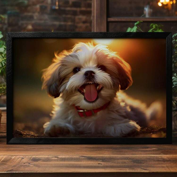 Quadro Decorativo Co Filhote Shih Tzu Deitado em Floresta
