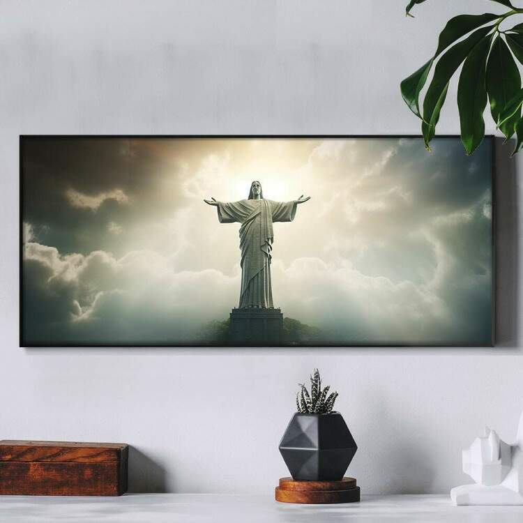 Quadro Decorativo Slim Cristo Redentor Iluminado