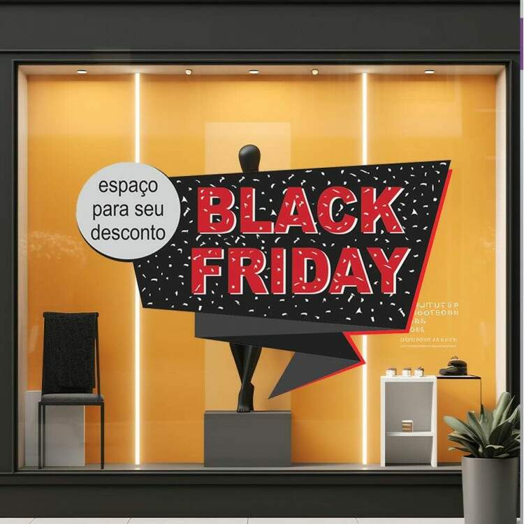 Adesivo de Parede Para Vitrine de Black Friday Coloque Seu Desconto