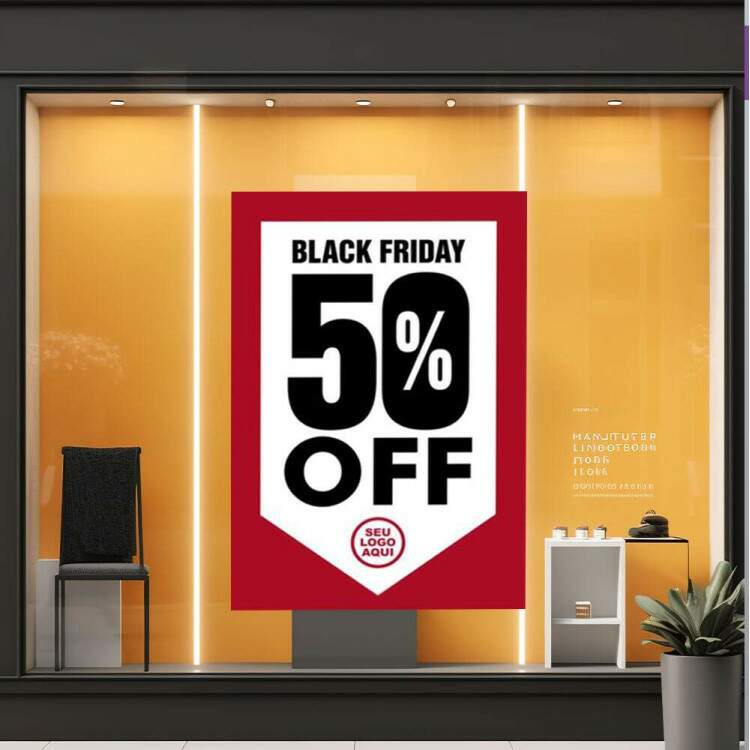 Adesivo de Parede Para Vitrine de Black Friday 50% OFF com a Sua Logo