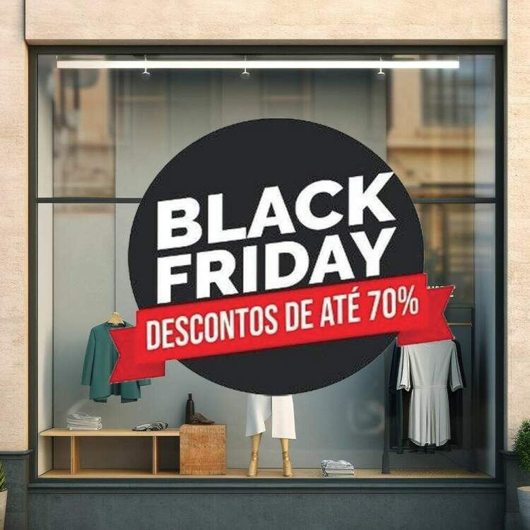 Adesivo de Parede Para Vitrine de Black Friday Descontos de At 50% Redondo
