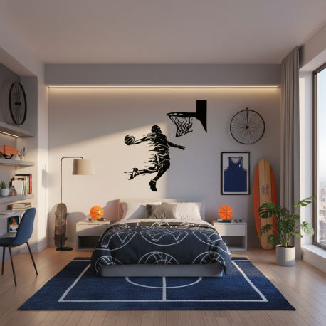 Adesivo de Parede Inspirado em Jogador de Basquete Fazendo Cesta
