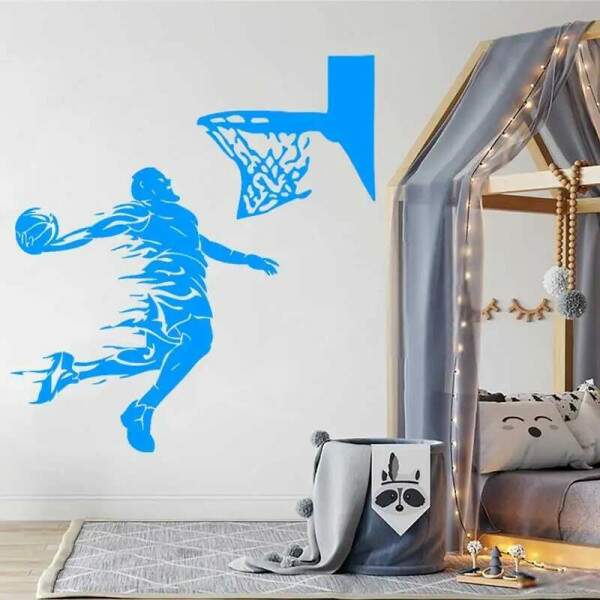 Adesivo de Parede Inspirado em Jogador de Basquete Fazendo Cesta