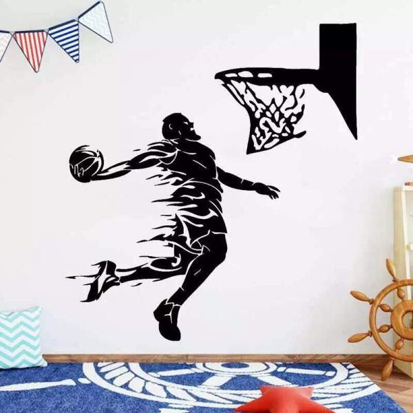 Adesivo de Parede Inspirado em Jogador de Basquete Fazendo Cesta