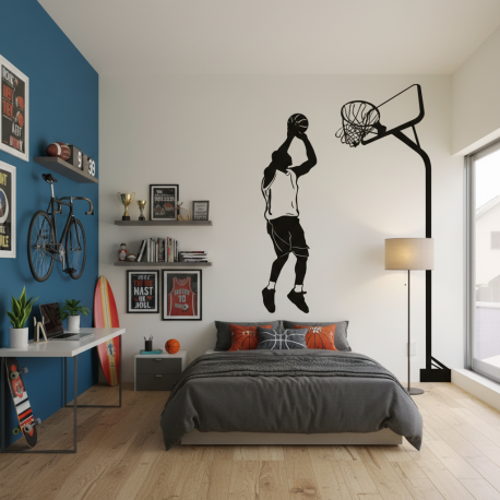 Adesivo de Parede Jogador de Basquete e Cesta