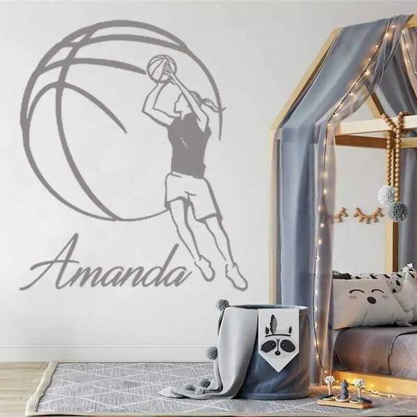 Adesivo de Parede Jogadora de Basquete com Nome