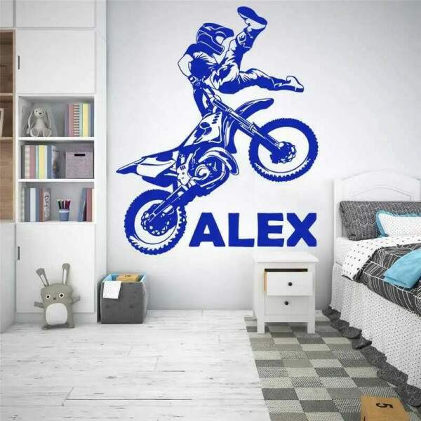 Adesivo de Parede Motociclista em Ao com Nome