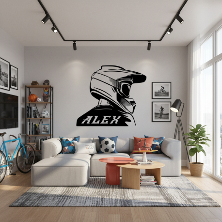 Adesivo de Parede Motociclista com Capacete e Camisa com Nome
