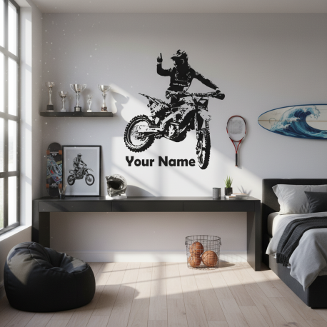 Adesivo de Parede Motociclista em Moto com Seu Nome