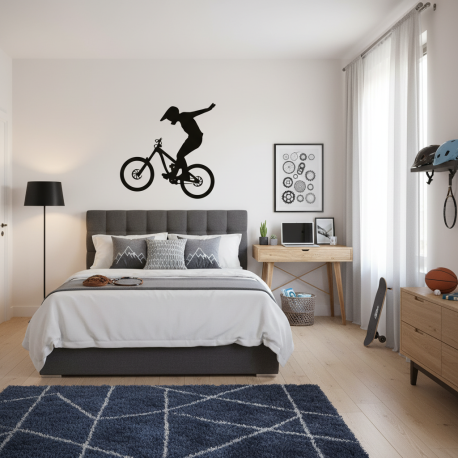 Adesivo de Parede Ciclista de Mos Livres em Manobra com Bicicleta