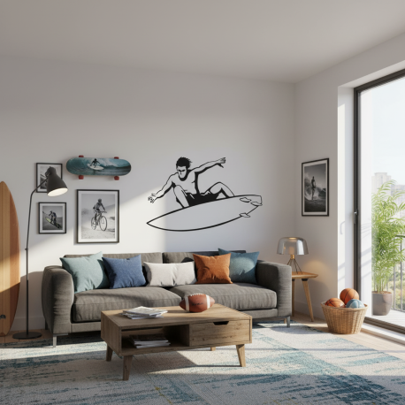 Adesivo de Parede Surfista em Mar com Prancha
