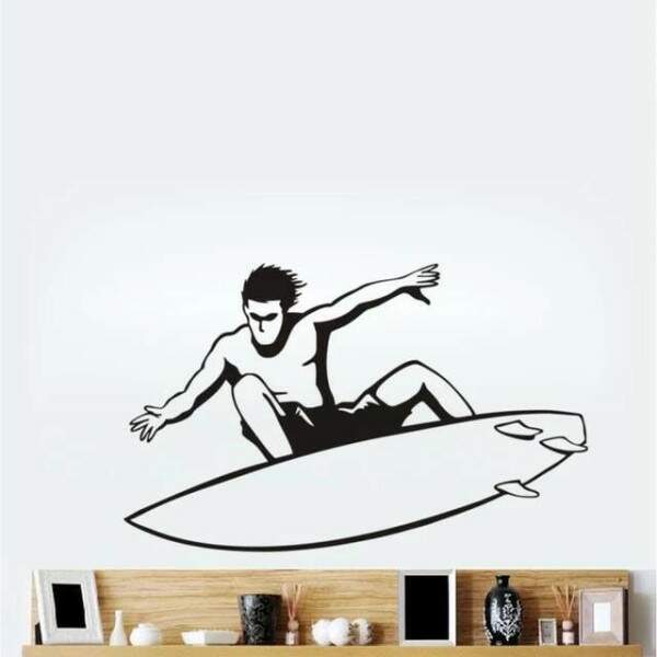 Adesivo de Parede Surfista em Mar com Prancha