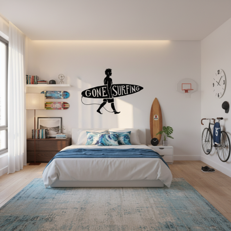 Adesivo de Parede Surfista com Prancha Gone Surfing