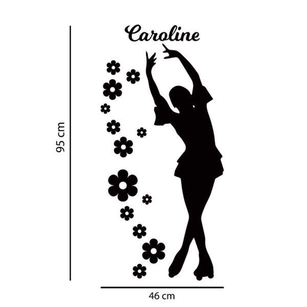 Adesivo de Parede Bailarina com Flores e Nome