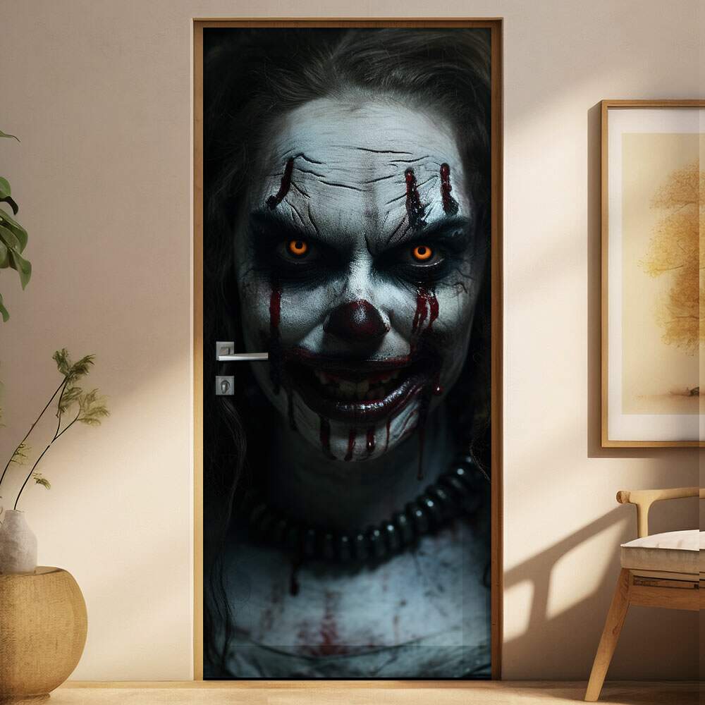 Adesivo de Porta para Halloween Mulher Aterrorizante