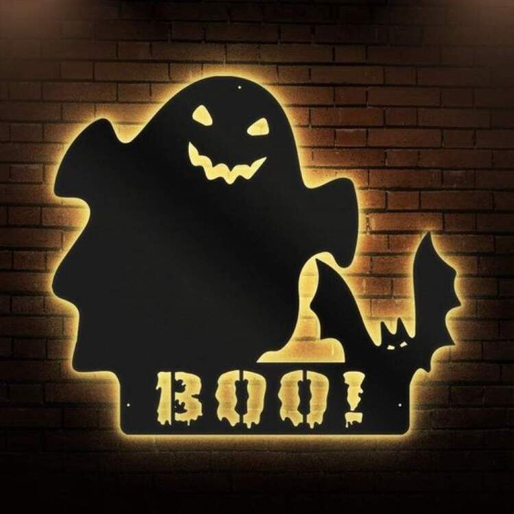 Placa de MDF Luminosa de Neon Led Fantasma Boo 30x33cm