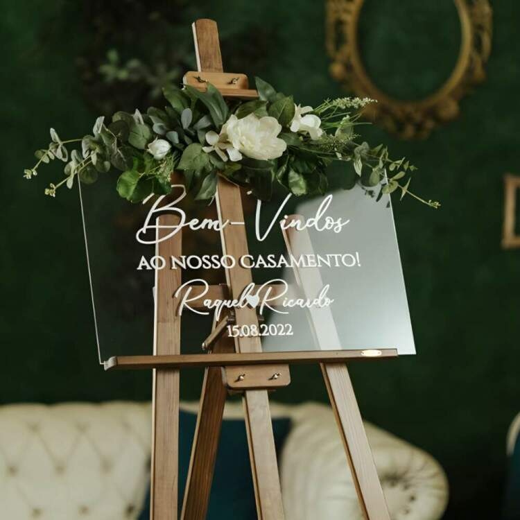 Placa Receptiva para Casamento em Acrlico com Nomes e Data