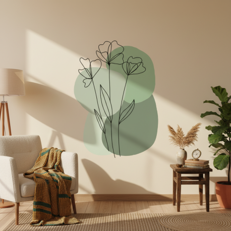 Adesivo de Parede Flores Contemporneas em Verde Moderno Boho