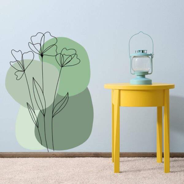 Adesivo de Parede Flores Contemporneas em Verde Moderno Boho