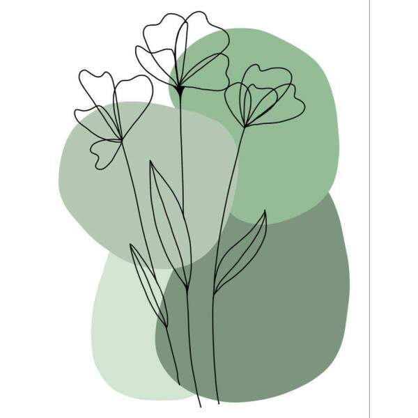 Adesivo de Parede Flores Contemporneas em Verde Moderno Boho