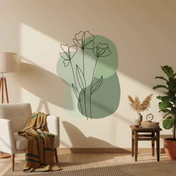 Adesivo de Parede Flores Contemporneas em Verde Moderno Boho