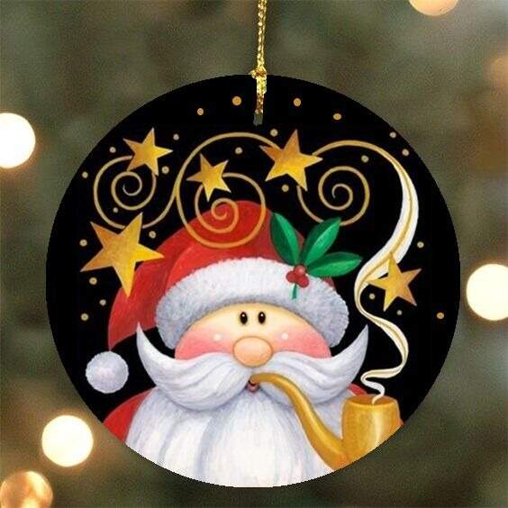 Placa Decorativa Em MDF Natal Papai Noel com Estrelas