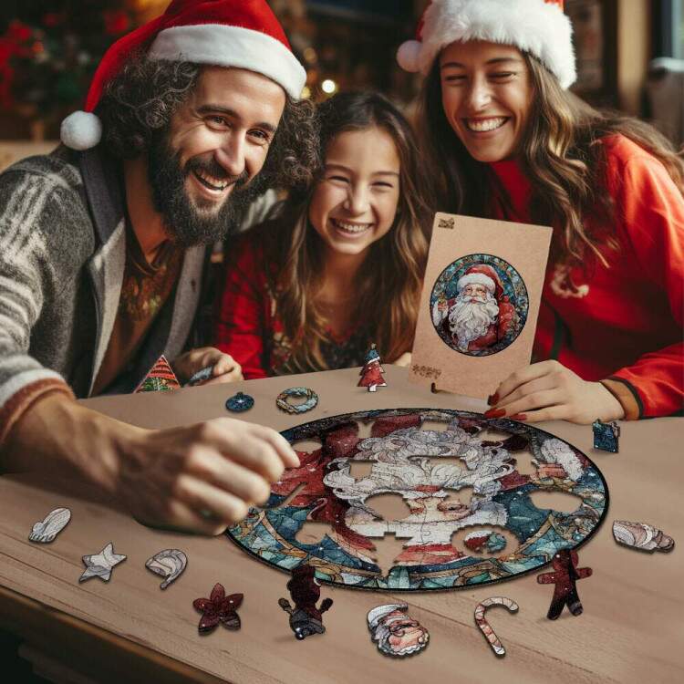 Quebra Cabea Papai Noel com Fundo Estilo Vitral