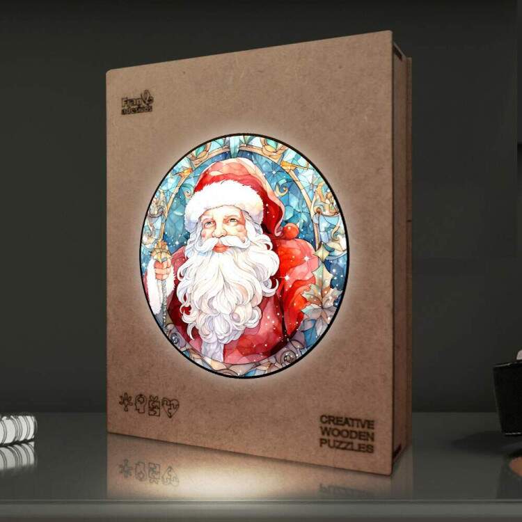 Quebra Cabea Papai Noel com Fundo Estilo Vitral