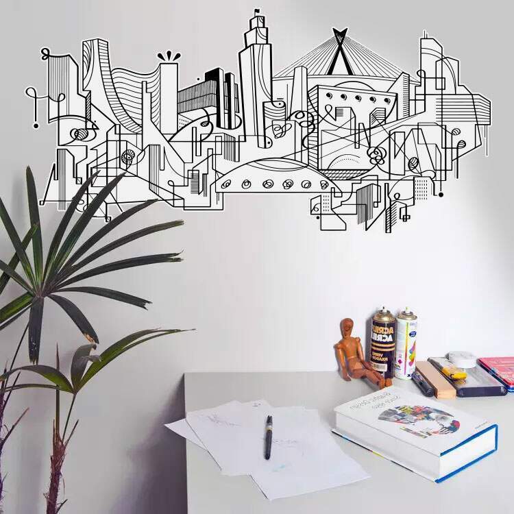 Adesivo de Parede de Arquitetura Skyline em Cidade