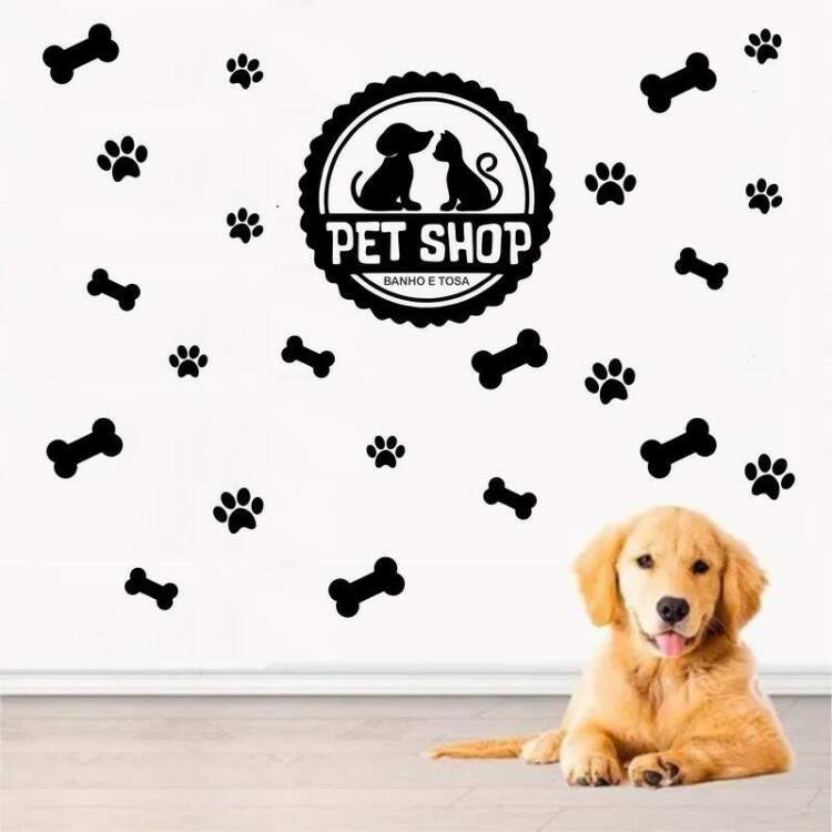 Adesivo de Parede para Pet Shop com Detalhes de Ossinhos