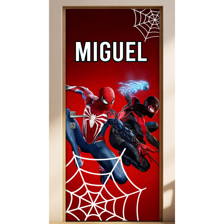 Adesivo para Porta Homem Aranha com Nome Fundo Vermelho