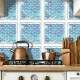 Adesivos de Azulejos Ladrilhos Cartela M�rmore Branco com Detalhes Azuis