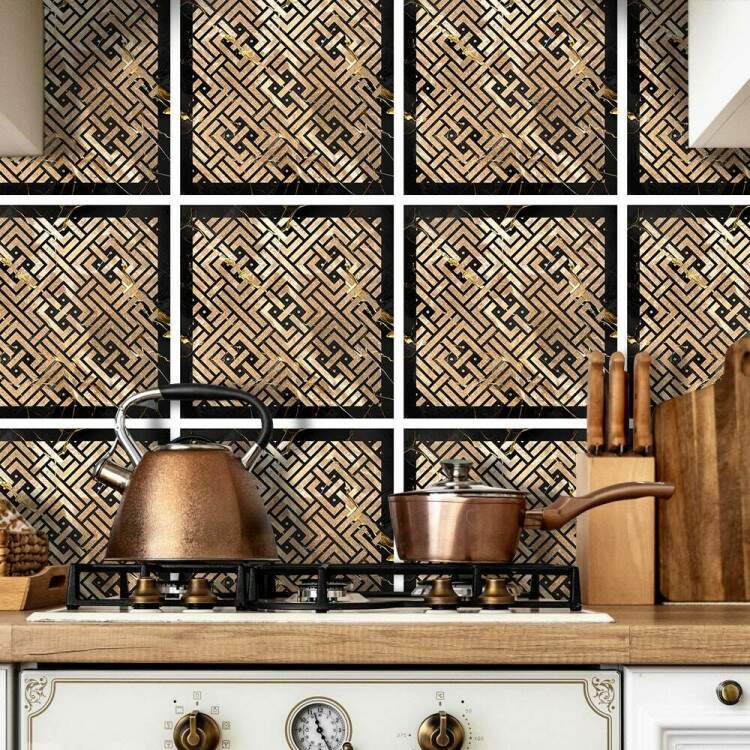 Adesivos de Azulejos Ladrilhos Cartela Pedras com Detalhe Preto