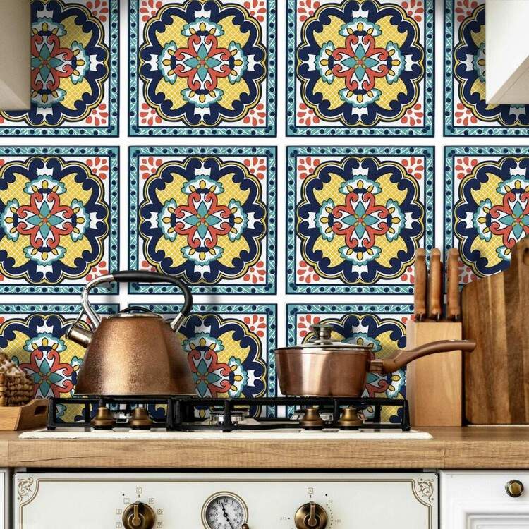 Adesivos de Azulejos Ladrilhos Cartela Abstrato Azul e Marrom