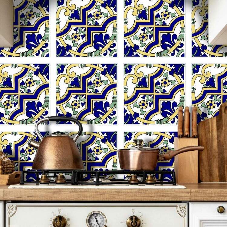 Adesivos de Azulejos Ladrilhos Cartela Azul, Amarelo e Verde