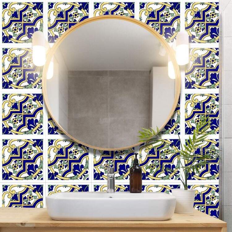 Adesivos de Azulejos Ladrilhos Cartela Azul, Amarelo e Verde